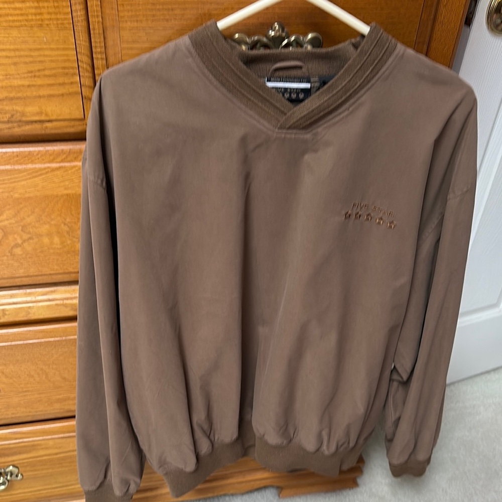 Five Star Brown V-Neck Sweater with Ribbed Cuffs